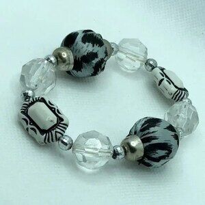 Beaded Stretch Bracelet Black & White